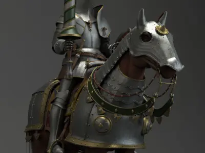 Knight with horse 3D model purchase