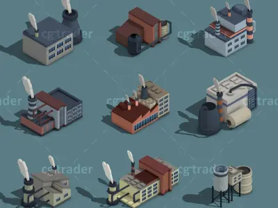 Low Poly Building Industry Isometric Icon Low-poly 3D model