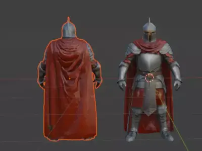 Medieval Knight in Full Armor with Red Cape  Front and Back View Low-poly 3D model