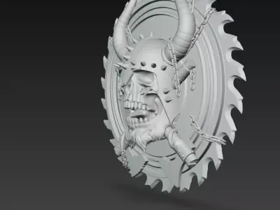 Viking Skull Saw Blade Emblem Axe Warrior Medallion 3D Model 3D print model