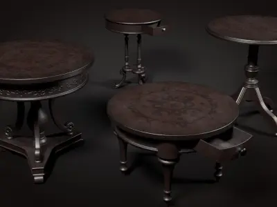 10 Antique Tables - Game Ready Low-poly 3D model