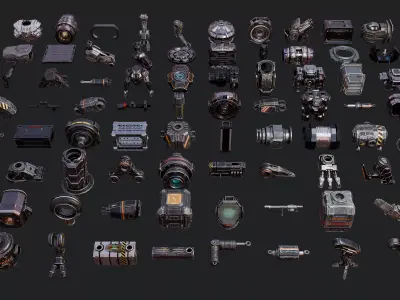 SciFi Mech Hard Surface Kitbash Pack Vol 1   80 Pieces 3D model