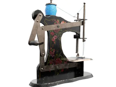 Sewing machine PBR texture Low-poly 3D model