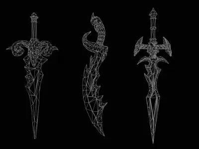 sword skull collection 3 model Game assets Low-poly 3D model