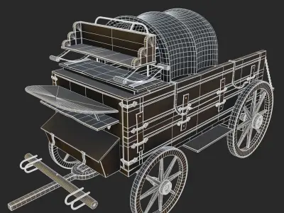 Horse-wagon old truck Low-poly 3D model