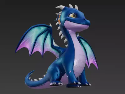 Cartoon Blue Dragon 3D Model Low-poly 3D model