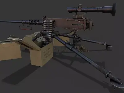 Army machine gun with optical sight Free 3D model