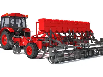 Tractor with Seed Drill 3D model 7