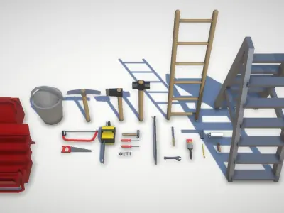Low poly construction tools Low-poly 3D model buy