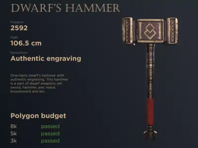 Dwarf hammer Low-poly 3D model