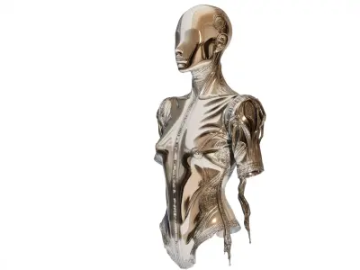 Chrome Female Cyborg Torso 3D model