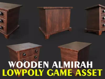 old wooden almira lowpoly game asset Low-poly 3D model