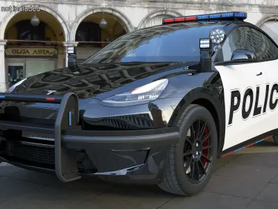 Police Car Tesla Model Y Lights On 3D model