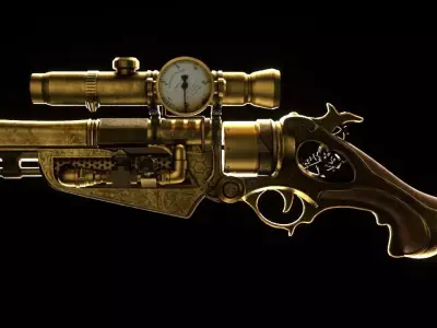 Steam Punk  Gold Gun Free 3D model