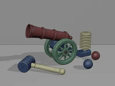 Childrens plastic toy Cannon with hammer and colored balls  3D model