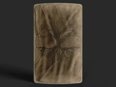 Slavic square leather shield-painted black trees symbol Low-poly 3D model
