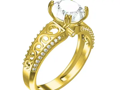 Antique Round Diamond Filigree Solitaire Engagement Ring 3D print model