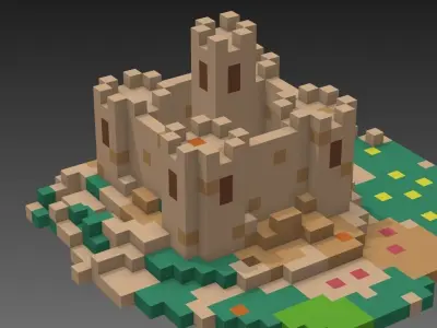 Voxel castle Low-poly 3D model