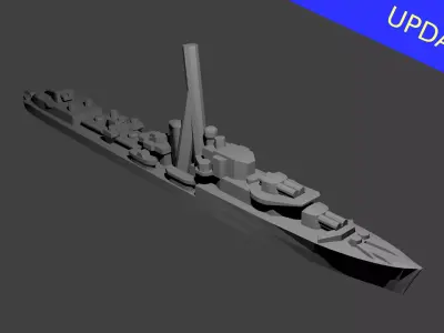 British J Class Destroyer Warship 3D print model