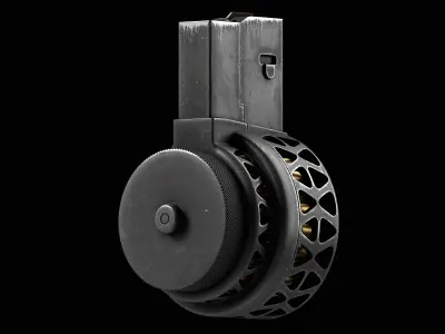 X Products X-25 50 Round Drum Skeletonized Magazine V2 cal 308 Low-poly 3D model