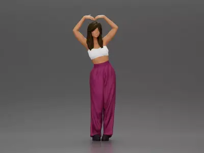 woman striking a heart-shaped pose with joyful energy 3D print model
