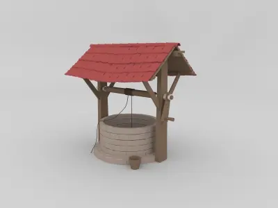 3D Well Model water with roof Low-poly 3D model