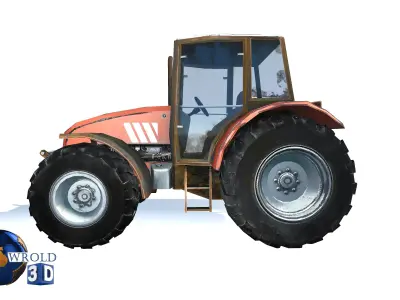 Lowpoly Tractor Gameready 3d model Low-poly 3D model