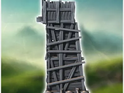 Six-wheeled wooden plank siege tower 3 - Medieval Gothic Feudal  3D print model