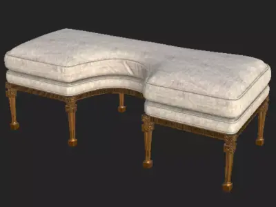 Classic Curved Upholstered Bench 3D model