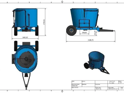 2 m3 feed mixer wagon vertical TMR  3D model