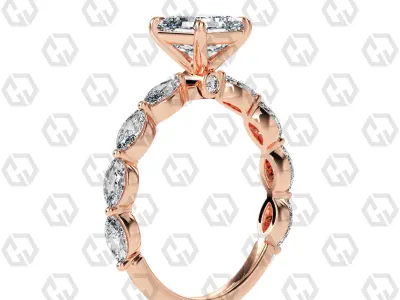 Ring 171 Asscher Shape marquise on shanks with Gems 3D print model