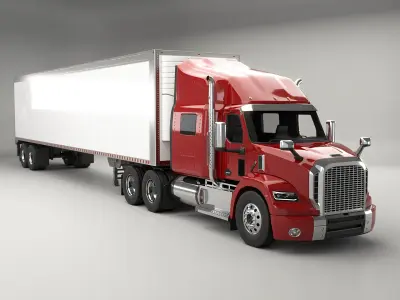  Generic Semi Truck Sleeper Cab and Refrigerated US Trailer 