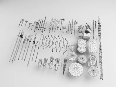 Chinese cold weapons cold steel bow spear sword 3D model