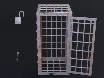 MedievalProp Cage - Lock - Key Game Ready 3D Model 3D model