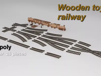 Modular Wooden Toy Railway Low-Poly Low-poly 3D model