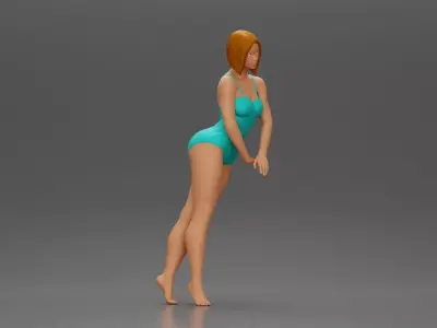 woman in a turquoise swimsuit striking a pose 3D print model