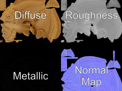 Realistic Wooden Fish Sculpture D Model Pack Low-poly 3D model