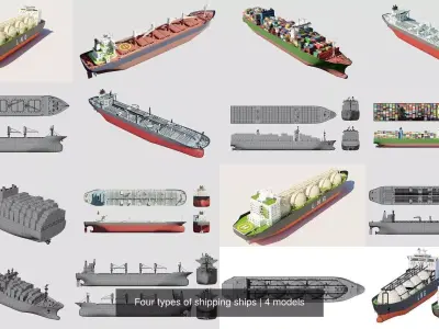 Four types of cargo ships 3D Model Pack