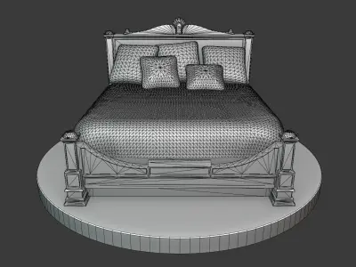 Vintage Wooden Bed Low-poly 3D model