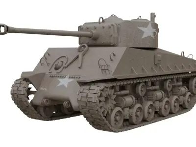 Sherman M4 WWII Tank 3D Model  PBR Textures Low-poly 3D model