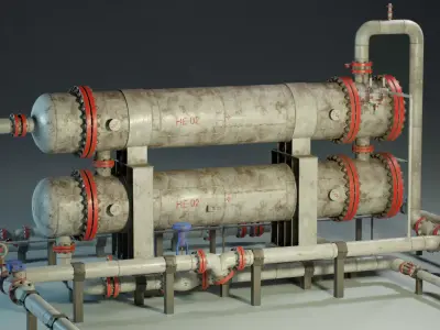Industrial Vessel Double Heat Exchanger PBR Game Ready Low-poly 3D model