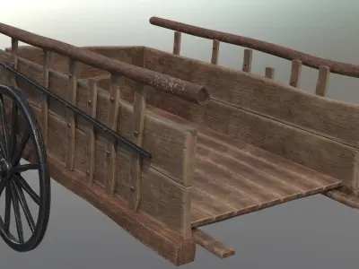 tumbrel wooden cart with wheels 3D model