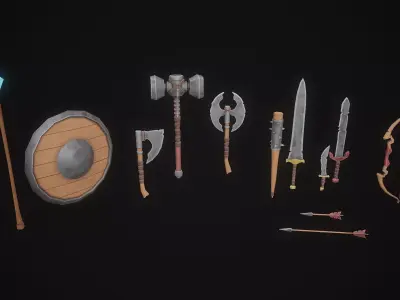 Stylized Medieval Weapons and Shields Bundle Pack Low-poly 3D model