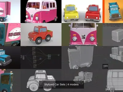 Stylized Car Sets 3D Model Pack