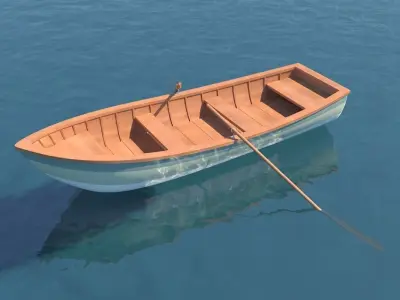 Wooden Rowboat For Fishing And Trip Low-poly 3D model