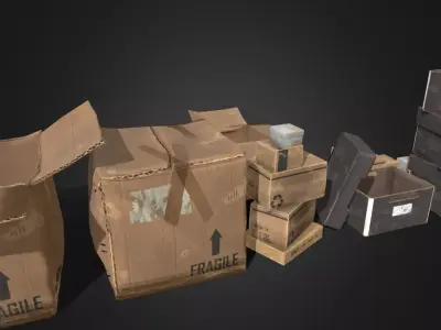 Old Cardboard Box Collection 9 Components Low-poly 3D model