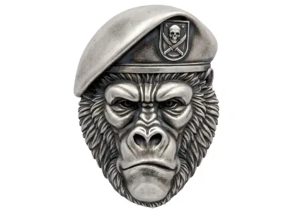 Gorilla Wearing Military Beret Relief Sculpture 3D print model