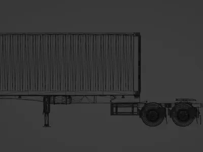 Extensible trailer with container Low-poly 3D model