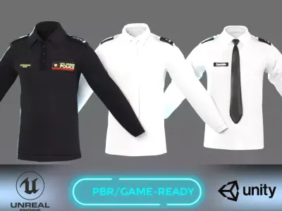 UK Police Uniform Shirt White with Tie and Dark Variant  Low-poly 3D model