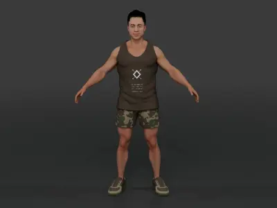 Male Character with Military Inspired Outfit Low-poly 3D model